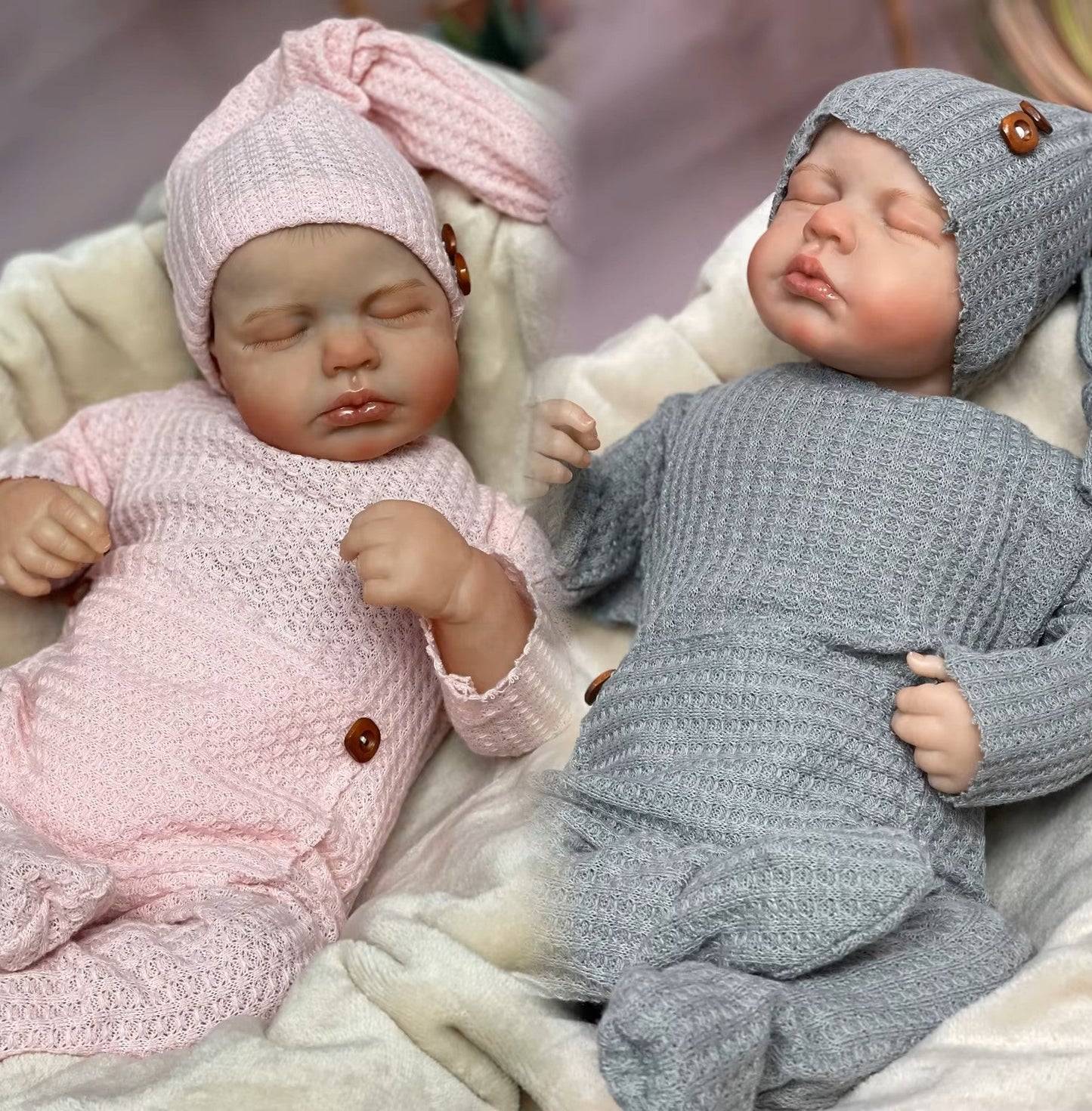 Twins Bebe Reborn Dolls Painted Hair Handmade Limited Edition